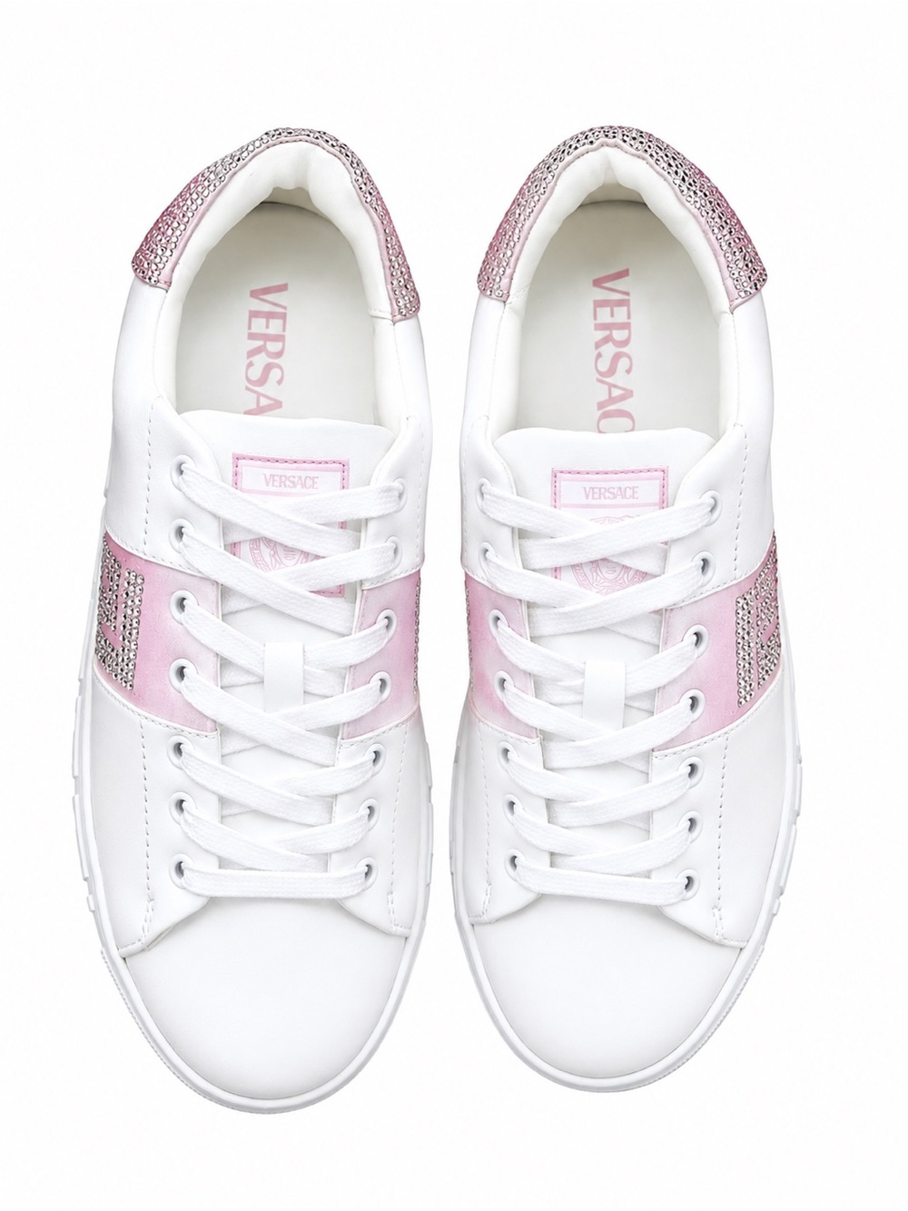 NWT VERSACE Pink Ombré Greca Crystal Tessuto Free Bio Embellished Sneakers - Picture 6 of 14